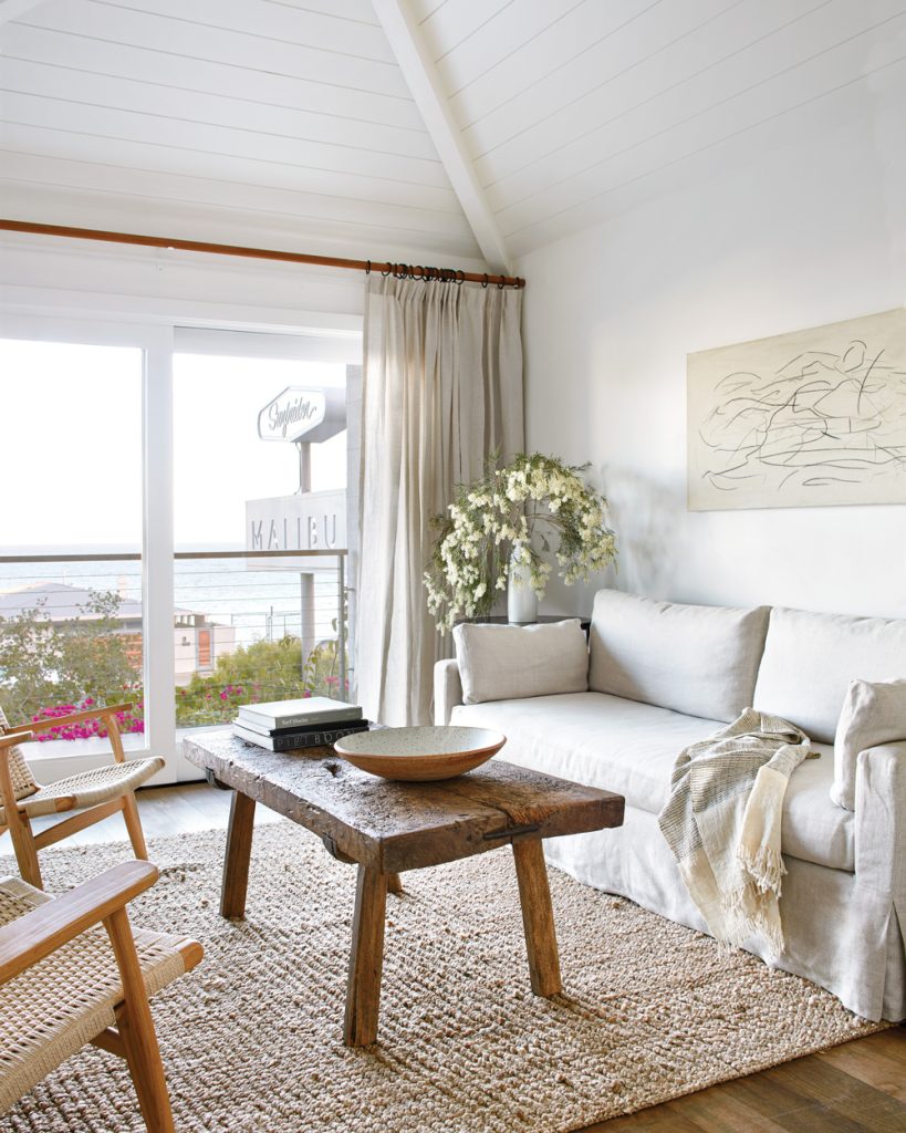 a neutral set up of a living room in Malibu